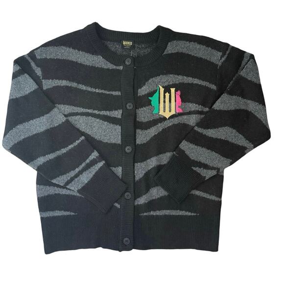New Wicked Black Gray Zebra Stripe Button-Up Cardigan Sweater Large - Picture 5 of 6